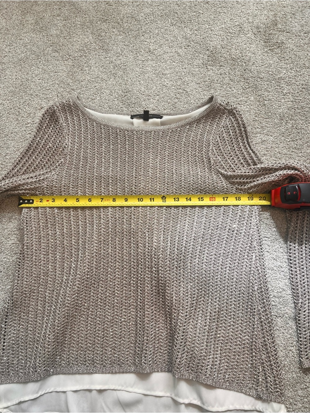 White House Black Market Knit Layered Hem sparkly Women's Sweater - Light Gray M - Picture 9 of 10